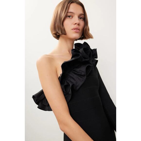 Hervé Léger Asymmetrical Ruffle Gown in Black Size S - Picture 2 of 8